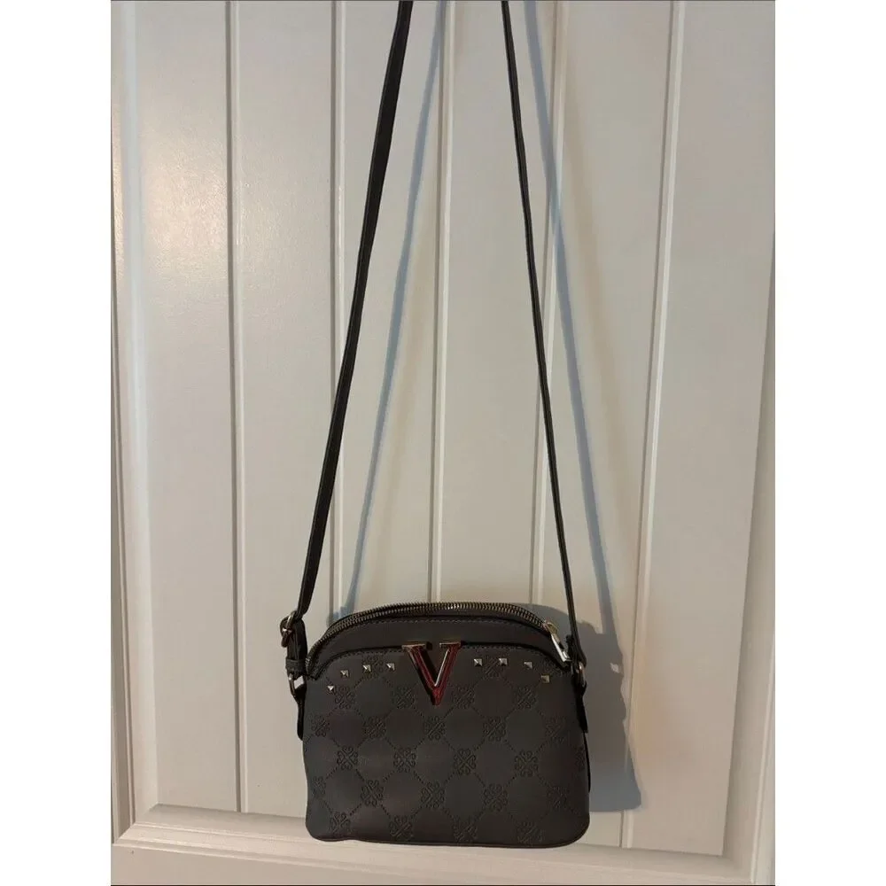 V-Emblem Crossbody Bag in Dark Gray
